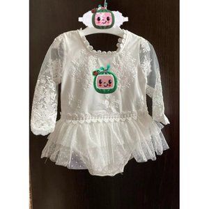 Cocomelon Dress White Lace Long Sleeve Easter Girl Outfit Clothes Dress Romper